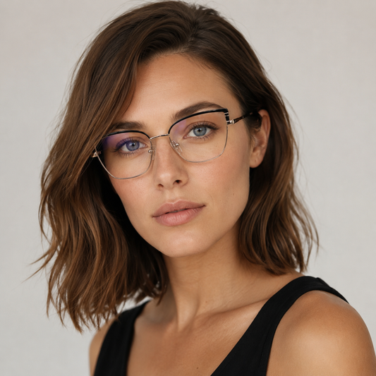Model feminin purtând ochelari de vedere Alma Negru auriu