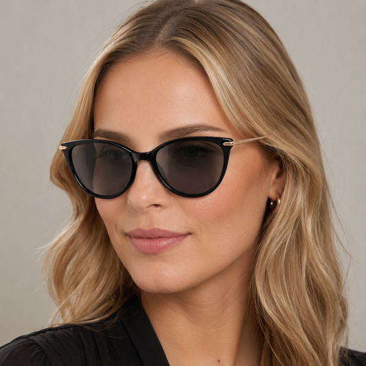 Model feminin purtând ochelarii de soare cu dioptrii Esme negru