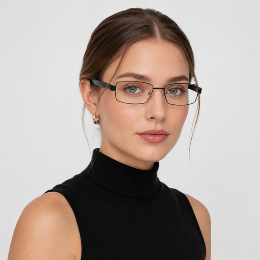 Model feminin purtând ochelarii de vedere Lars negri
