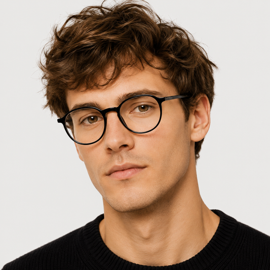 Model masculin purtând ochelarii de vedere Noel negri