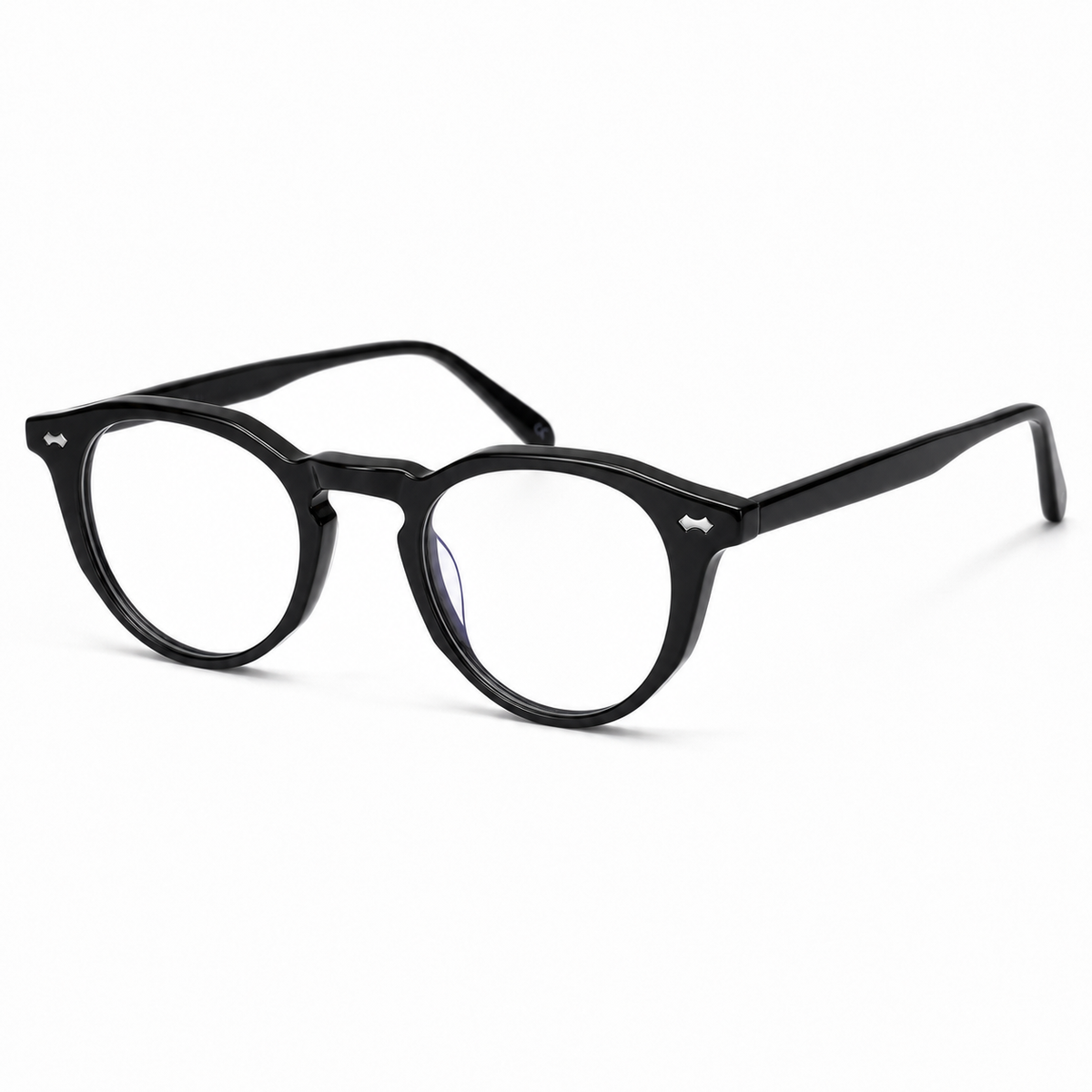 Aris Negru, ochelari de vedere unisex din acetat, fotografiați din unghi 45 de grade