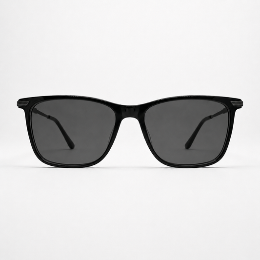 Ochelari de soare cu dioptrii Axel Negru, ramă unisex dreptunghiulară cu lentile gri