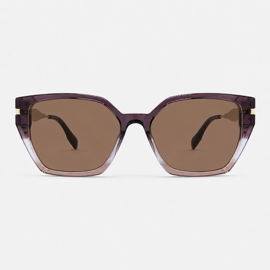 Ochelari de soare cu dioptrii Cleo Burgundy transparent, ramă cat-eye și lentile maro