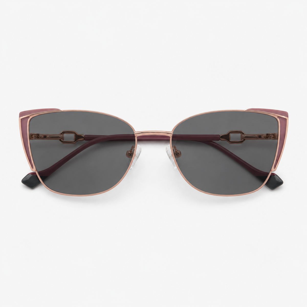 Ochelari de soare cu dioptrii Elara Rose Gold, brațe pliate.