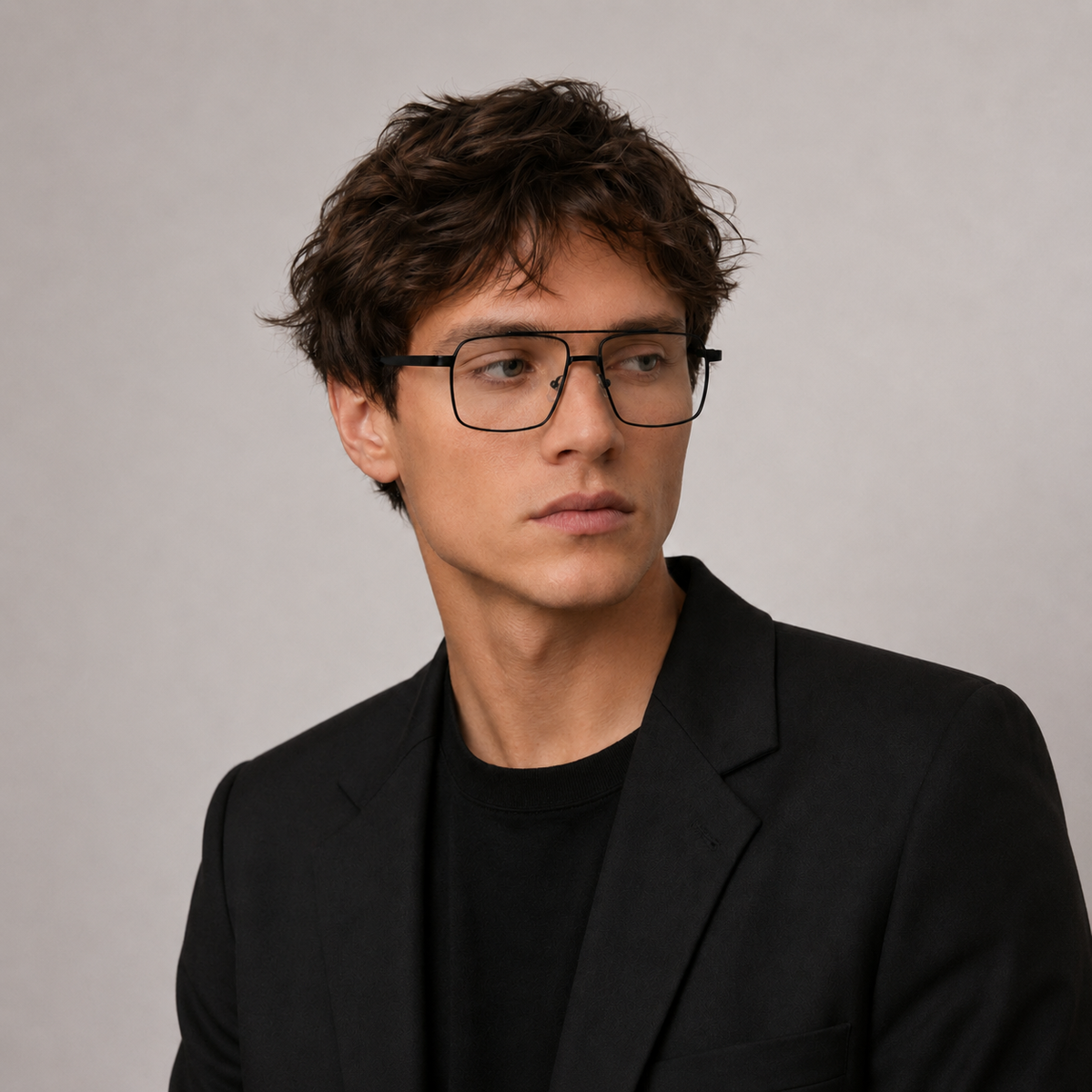 Model bărbat purtând ochelari de vedere Kai Negru mat