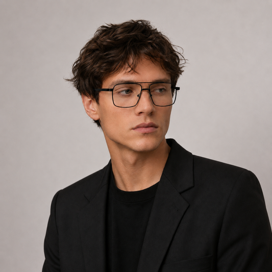 Model bărbat purtând ochelari de vedere Kai Negru mat