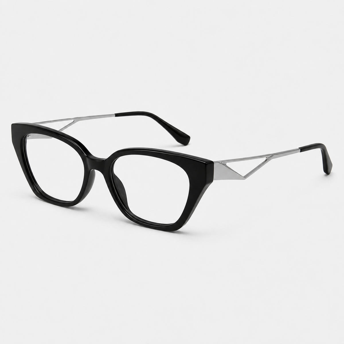 Ochelari de vedere Nyla Negru cu formă cat-eye alungită, vedere la 45 de grade