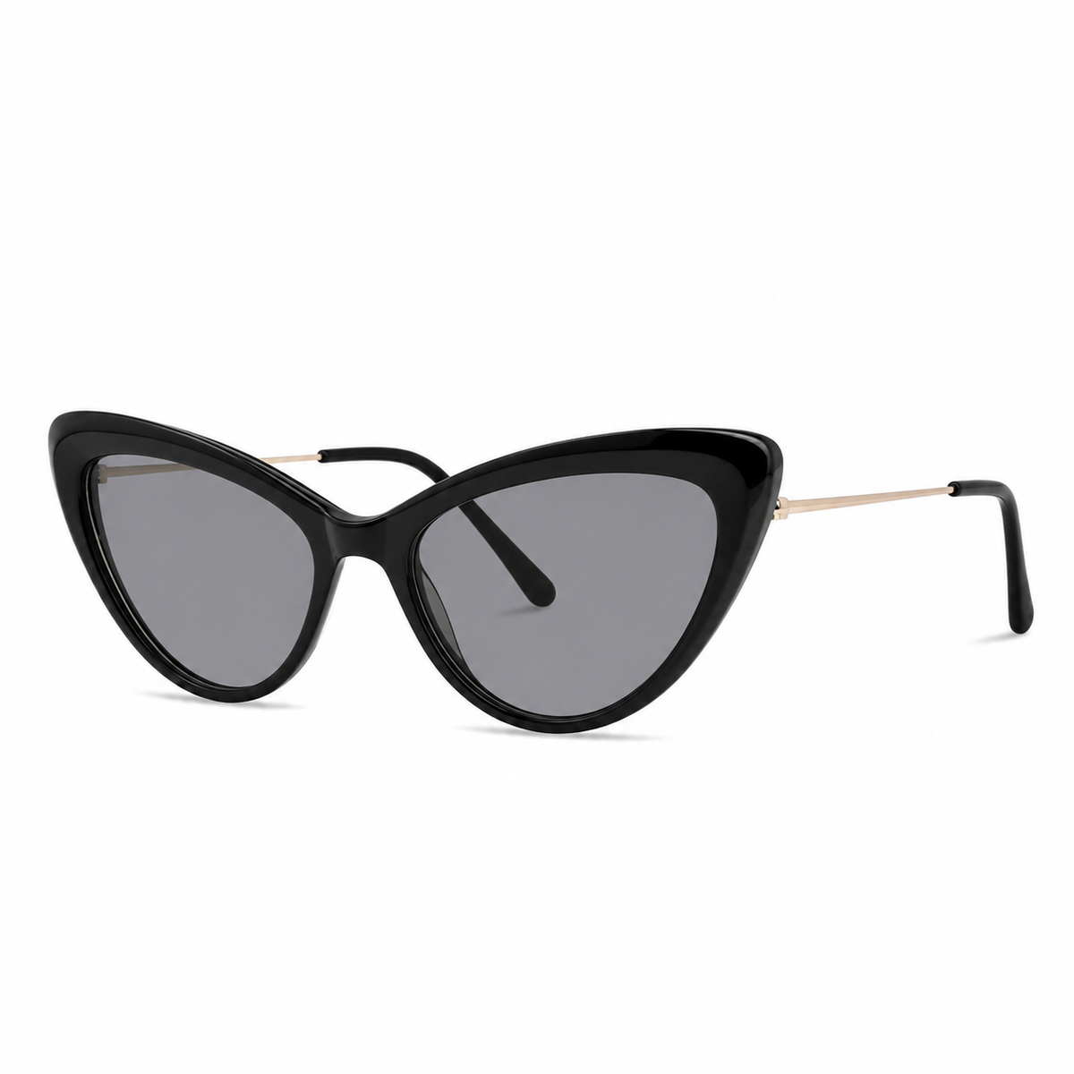 Ochelari de soare cu dioptrii Mila Negru cat-eye, cu lentile gri, vedere la 45 de grade