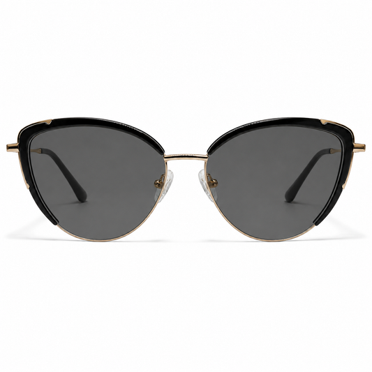 Ochelari de soare cu dioptrii Selma Negru Auriu, ramă cat-eye cu lentile gri