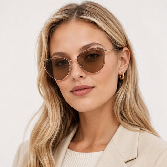 Ochelari de soare cu dioptrii Selma Roz Pudrat pe model femeie