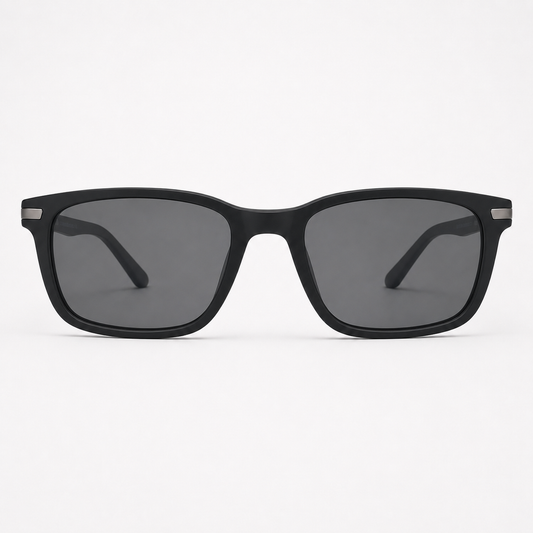 Ochelari de soare cu dioptrii Soren Negru, ramă unisex dreptunghiulară cu lentile gri